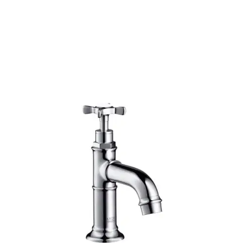 Standventil aus glänzendem Chrom mit einem Kreuzgriff, gestaltet von AXOR, ideal für Waschbecken oder Anwendungen, die eine manuelle Steuerung erfordern.